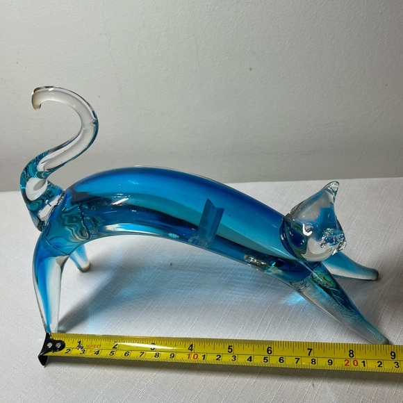 MURANO GLASS Blue Stretching Cat Figurine. - Picture 4 of 6